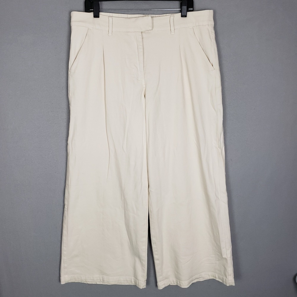American Eagle Wide Leg Trouser Pants Cream Coastal Relaxed Fit Size 14 Short